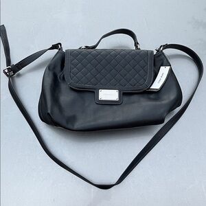 Nine West Black Quilted Flap Crossbody Satchel
